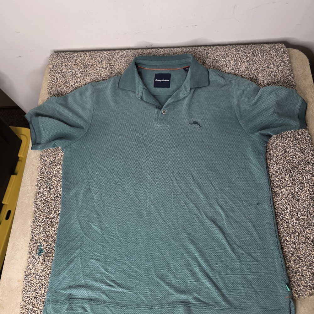 Tommy Bahama‎ Mens M Green Textured Chevron Modal Blend Short Sleeve Polo Shirt